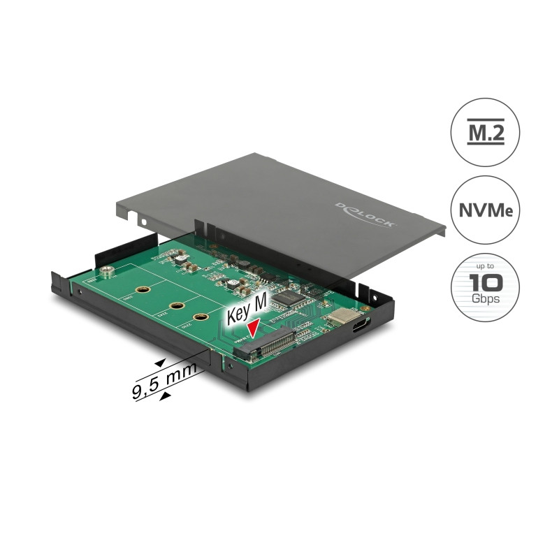 Delock Externes 2.5″ Gehäuse für M.2 NVMe PCIe SSD mit USB 3.1 Gen 2 USB Type-C™