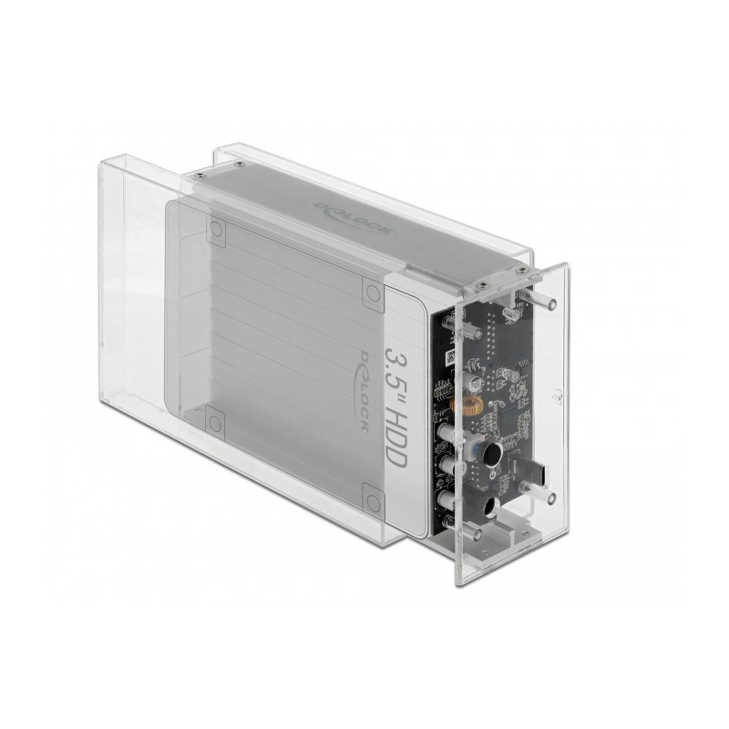 Delock Externes Dual Gehäuse für 2 x 3.5″ SATA HDD mit USB Type-C™ Buchse transparent - werkzeugfrei