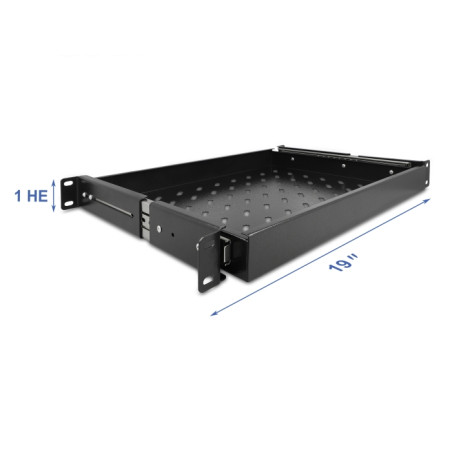 Delock 19″ Ausziehbare Schublade 1 HE, längenverstellbar bis 280 mm, Tiefe 345 mm, schwarz
