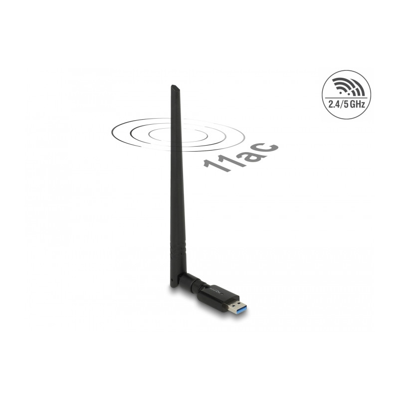 Delock USB Dualband WLAN ac/a/b/g/n Stick 867 + 300 Mbps mit externer Antenne