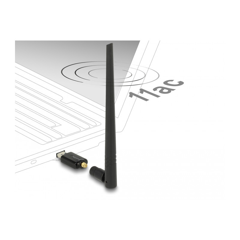 Delock USB Dualband WLAN ac/a/b/g/n Stick 867 + 300 Mbps mit externer Antenne
