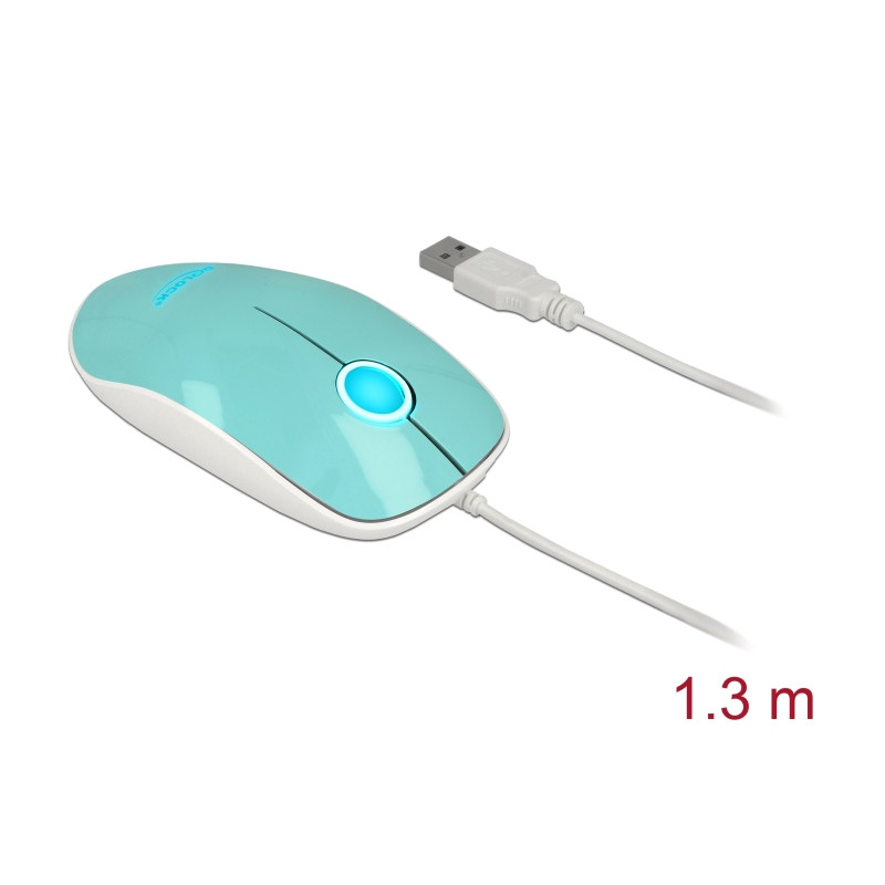 Delock Optische 3-Tasten LED Maus USB Typ-A türkis