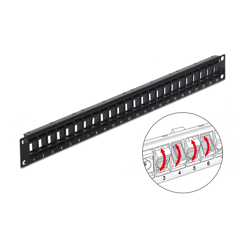 Delock 19″ Keystone Patchpanel 24 Port drehbar schwarz