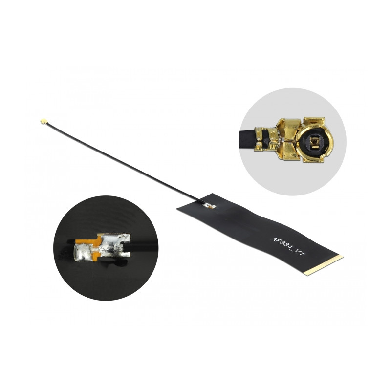 Delock LoRa Antenne 863 - 928 MHz® I I-PEX Inc., MHF Stecker 1,68 dBi 15 cm 1.13 FPC schwarz Klebemontage