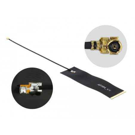 Delock LoRa Antenne 863 - 928 MHz® I I-PEX Inc., MHF Stecker 1,68 dBi 15 cm 1.13 FPC schwarz Klebemontage
