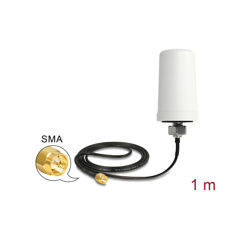 Delock LTE Antenne SMA Stecker 1,7 - 2,0 dBi ULA100 1 m omnidirektional starr outdoor weiß