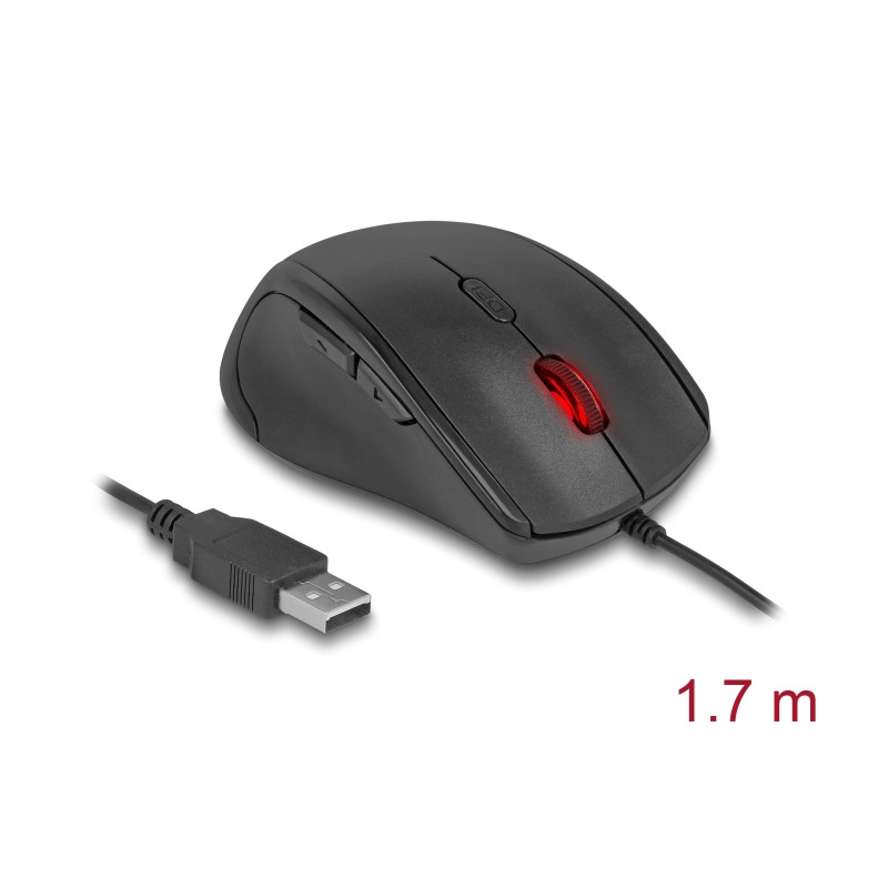 Delock Ergonomische optische 5-Tasten USB Maus - Linkshänder