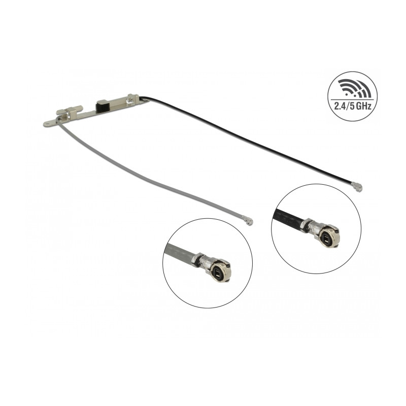 Delock WLAN Doppelantenne 2 x I-PEX Inc., MHF® 4L Stecker 802.11 ac/a/h/b/g/n 1,12 - 3,18 dBi 1.13 36 cm intern Schraubmontage o
