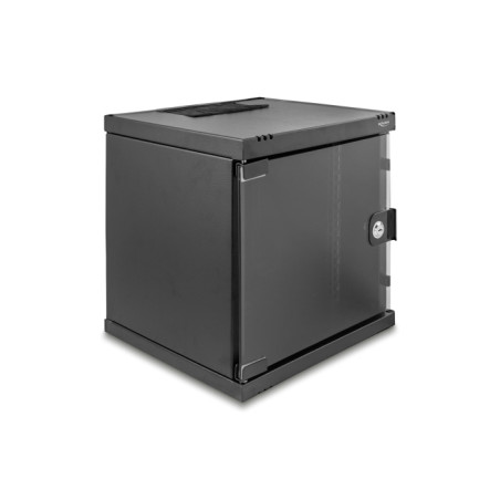 Delock 10″ Netzwerkschrank 6 HE mit Glastür zur Stand- oder Wandmontage, 240 mm Tiefe, Traglast 30 kg, 330 x 312 x 300 mm, schwa