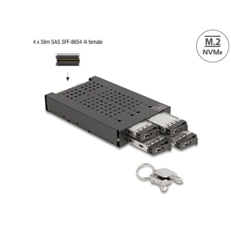 Delock 3.5″ Wechselrahmen für 4 x M.2 NVMe SSD mit Slim SAS SFF-8654 Anschluss