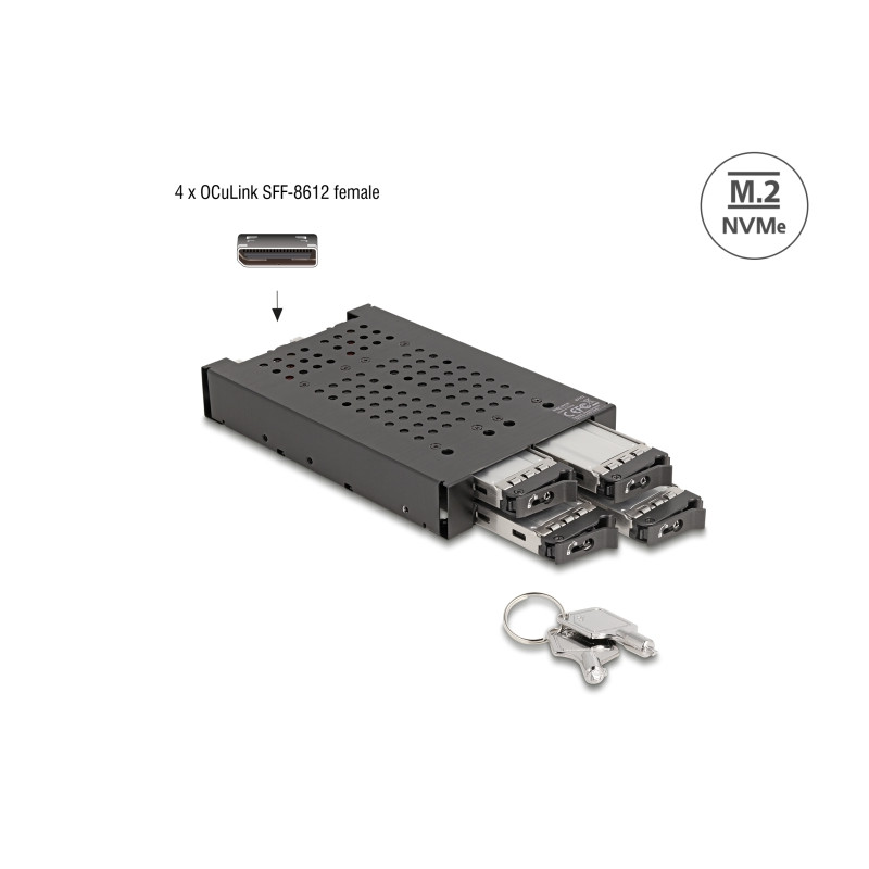 Delock 3.5″ Wechselrahmen für 4 x M.2 NVMe SSD mit OcuLink SFF-8612 Anschluss
