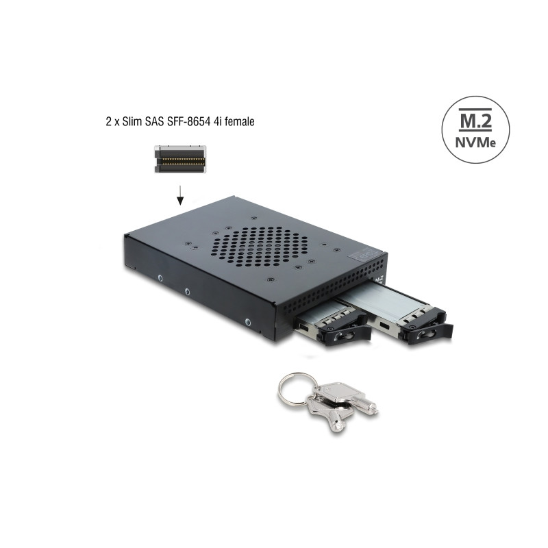 Delock 3.5″ Wechselrahmen für 2 x M.2 NVMe SSD mit Slim SAS SFF-8654 Anschluss
