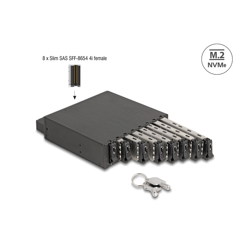 Delock 5.25″ Wechselrahmen für 8 x M.2 NVMe SSD mit Slim SAS SFF-8654 Anschluss