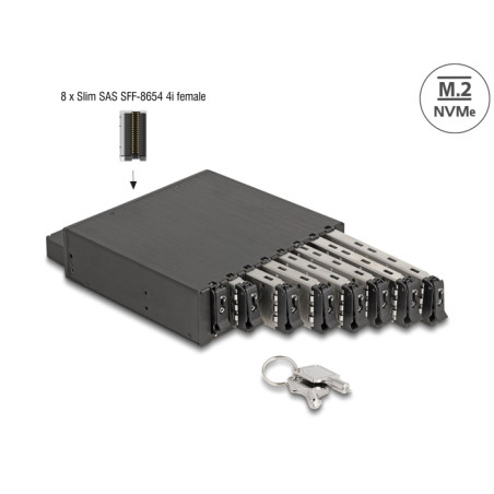 Delock 5.25″ Wechselrahmen für 8 x M.2 NVMe SSD mit Slim SAS SFF-8654 Anschluss