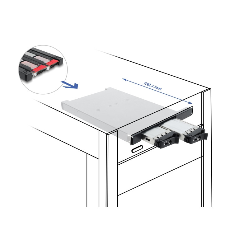 Delock Wechselrahmen für 2 x M.2 NMVe SSD mit SFF-8654 Anschluss für 12,7 mm Slim ODD Schacht