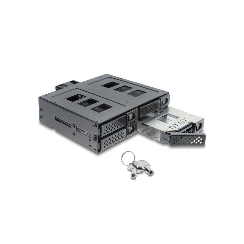 Delock 5.25″ Wechselrahmen für 4 x 2.5″ SATA oder SAS HDD / SSD mit Schloss