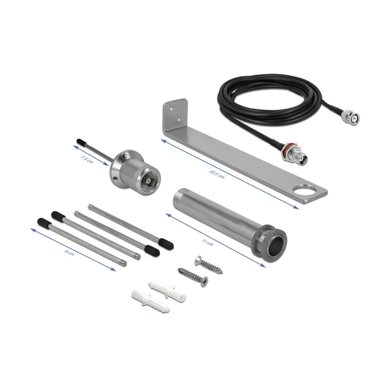 Delock LPWAN 868 MHz Antenne TNC Buchse 3 dBi omnidirektional starr mit Anschlusskabel RG-58 C/U 3 m Wandmontage outdoor silber