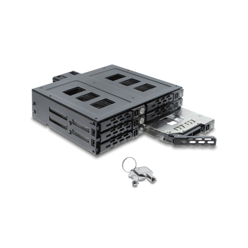 Delock 5.25″ Wechselrahmen für 6 x 2.5″ SATA oder SAS HDD / SSD mit Schloss