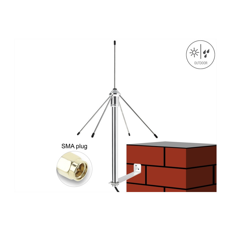 Delock 433 MHz Antenne SMA Stecker 3 dBi omnidirektional starr mit Anschlusskabel RG-58 C/U 3 m Wandmontage outdoor silber