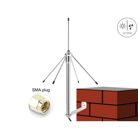 Delock 433 MHz Antenne SMA Stecker 3 dBi omnidirektional starr mit Anschlusskabel RG-58 C/U 3 m Wandmontage outdoor silber