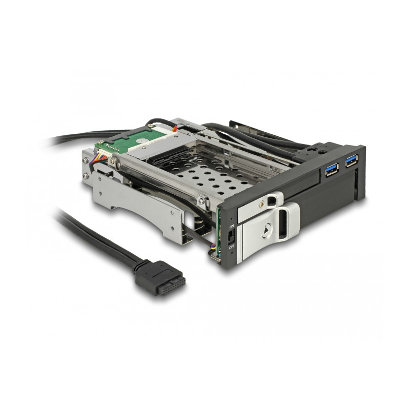Delock 5.25″ Wechselrahmen für 1 x 2.5″ + 1 x 3.5″ SATA HDD + 2 x USB 3.0 Ports