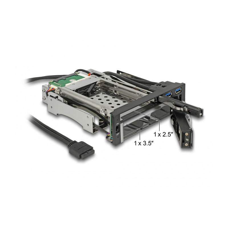 Delock 5.25″ Wechselrahmen für 1 x 2.5″ + 1 x 3.5″ SATA HDD + 2 x USB 3.0 Ports