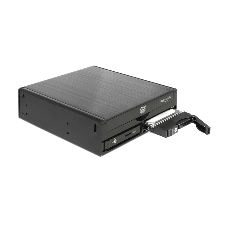 Delock 5.25″ Wechselrahmen für 1 x 5.25″ Slim Laufwerk + 2 x 2.5″ SATA HDD / SSD