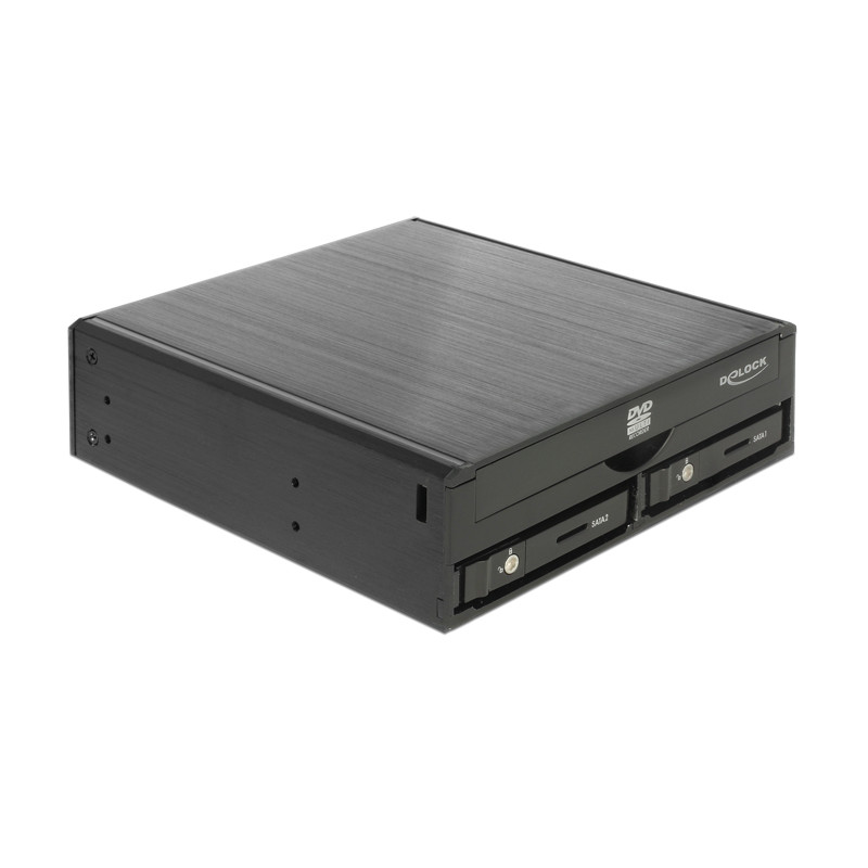 Delock 5.25″ Wechselrahmen für 1 x 5.25″ Slim Laufwerk + 2 x 2.5″ SATA HDD / SSD