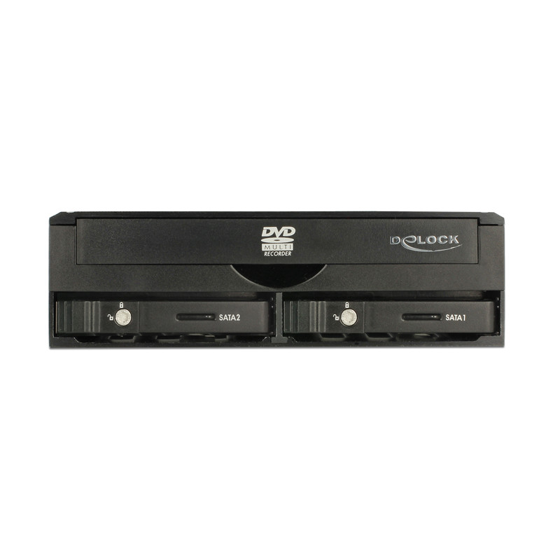 Delock 5.25″ Wechselrahmen für 1 x 5.25″ Slim Laufwerk + 2 x 2.5″ SATA HDD / SSD