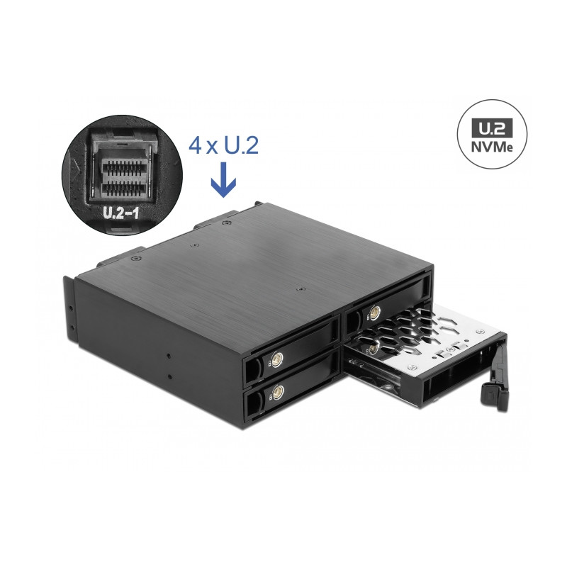 Delock 5.25″ Wechselrahmen für 4 x 2.5″ U.2 NVMe SSD mit abschließbaren Trays