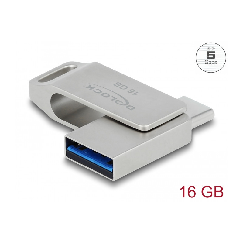 Delock USB 5 Gbps USB-C™ + Typ-A Speicherstick 16 GB - Metallgehäuse