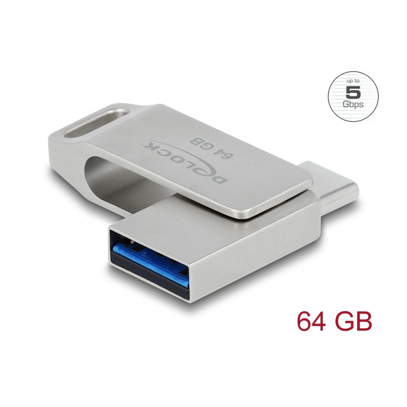Delock USB 5 Gbps USB-C™ + Typ-A Speicherstick 64 GB - Metallgehäuse