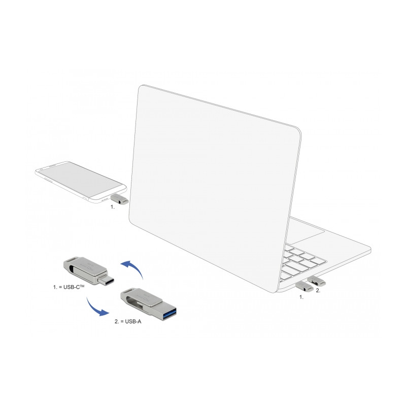 Delock USB 5 Gbps USB-C™ + Typ-A Speicherstick 64 GB - Metallgehäuse