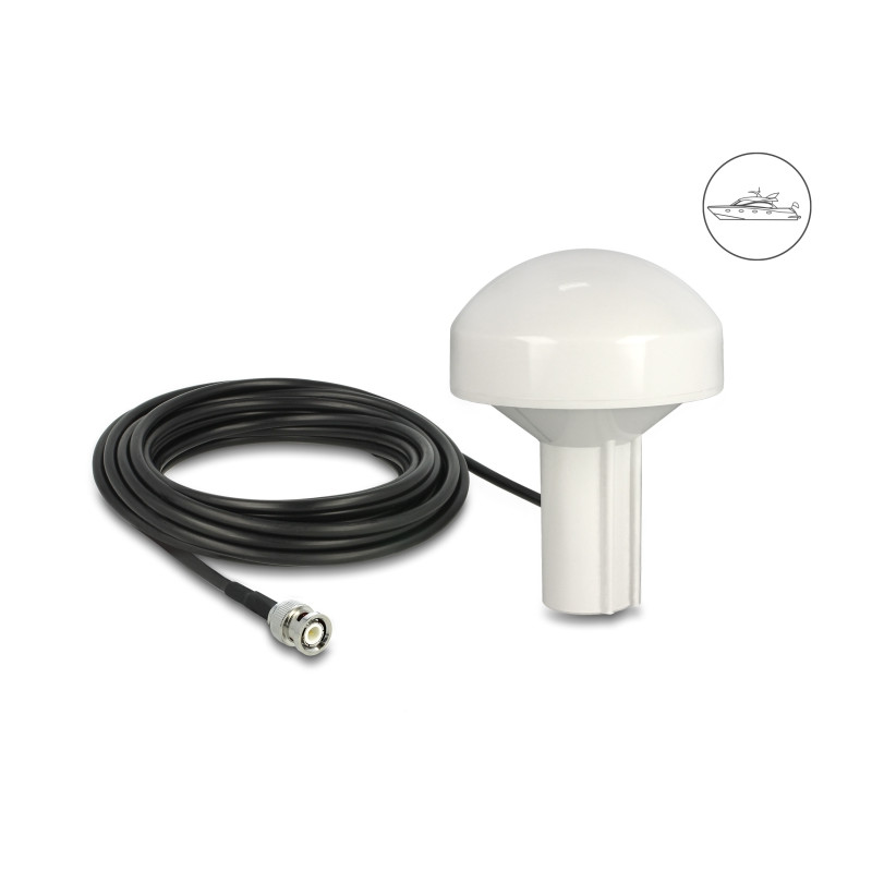 Navilock GNSS GALILEO GPS QZSS Marine Antenne 1575 MHz BNC Stecker 28 dBi direktional mit Anschlusskabel RG-58 U 5 m outdoor wei