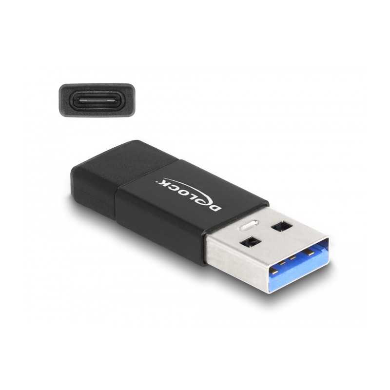 Delock USB 3.2 Gen 2 Adapter USB Typ-A Stecker zu USB Type-C™ Buchse aktiv schwarz