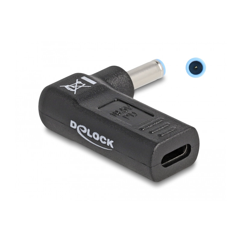 Delock Adapter für Notebook Ladekabel USB Type-C™ Buchse zu HP 4,5 x 3,0 mm Stecker 90° gewinkelt