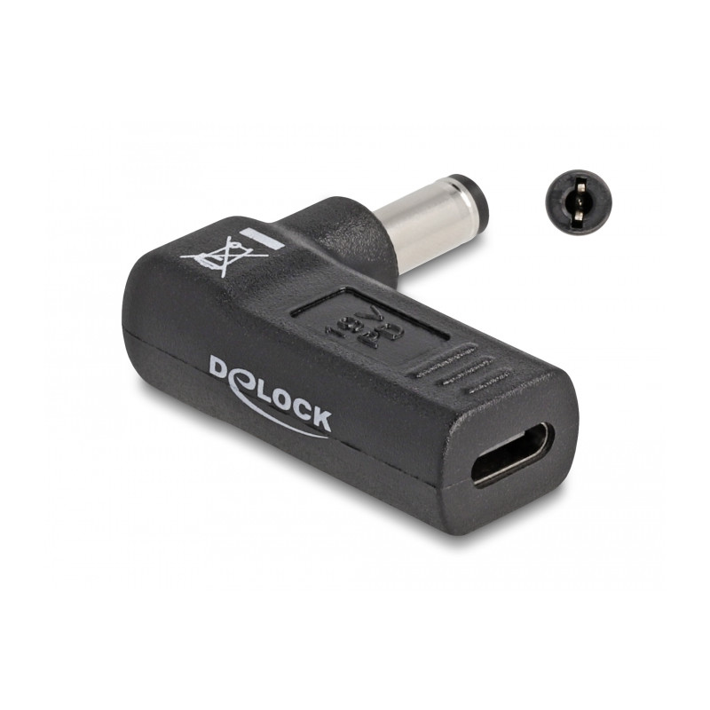 Delock Adapter für Notebook Ladekabel USB Type-C™ Buchse zu 5,5 x 2,1 mm Stecker 90° gewinkelt