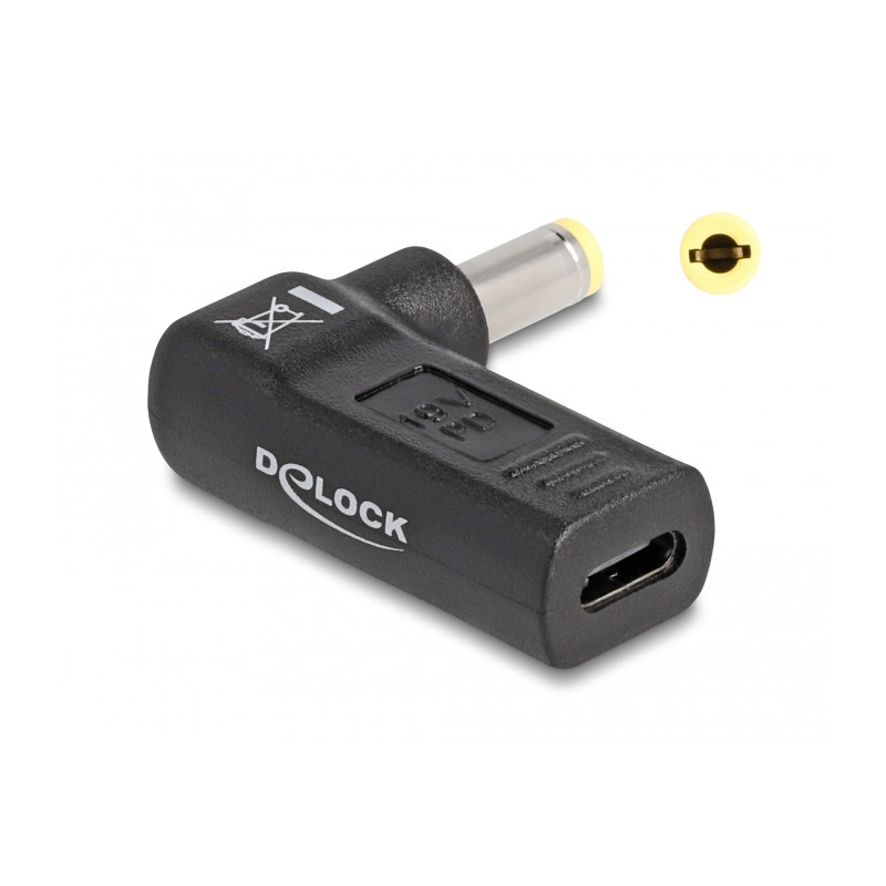 Delock Adapter für Notebook Ladekabel USB Type-C™ Buchse zu 5,5 x 2,5 mm Stecker 90° gewinkelt
