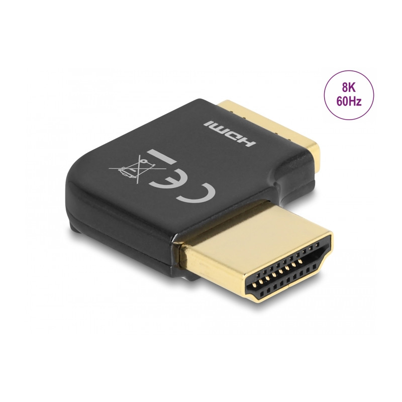 Delock HDMI Adapter Stecker zu Buchse 90° rechts gewinkelt 8K 60 Hz Metall