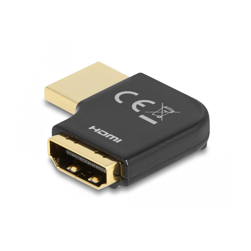 Delock HDMI Adapter Stecker zu Buchse 90° rechts gewinkelt 8K 60 Hz Metall