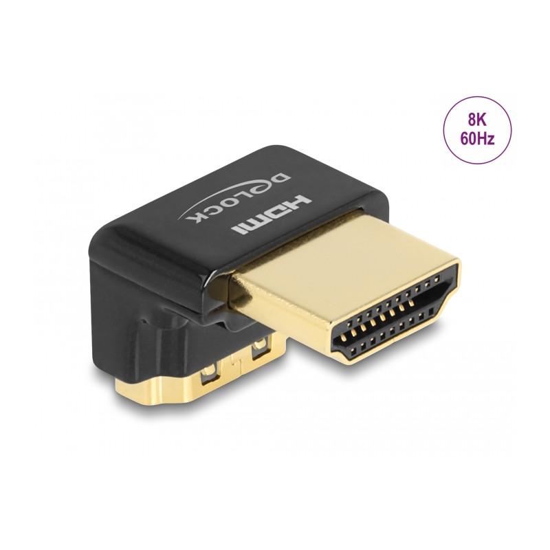 Delock HDMI Adapter Stecker zu Buchse 90° unten gewinkelt 8K 60 Hz Metall