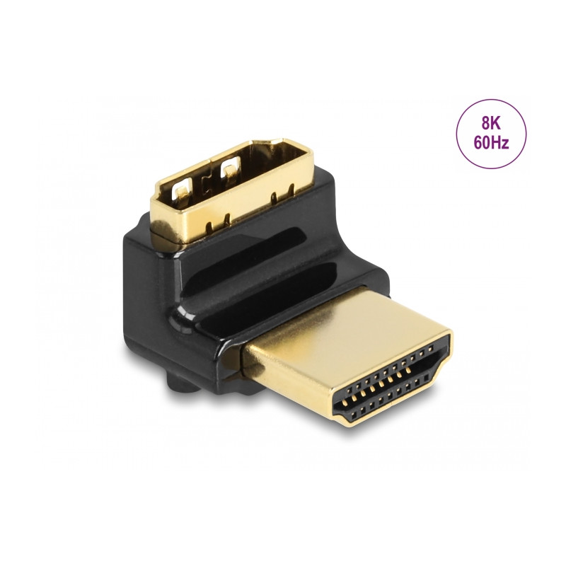 Delock HDMI Adapter Stecker zu Buchse 90° oben gewinkelt 8K 60 Hz Metall