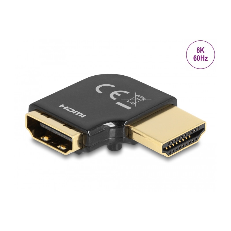 Delock HDMI Adapter Stecker zu Buchse 90° links gewinkelt 8K 60 Hz Metall