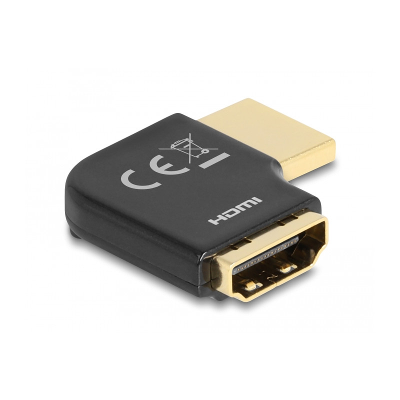 Delock HDMI Adapter Stecker zu Buchse 90° links gewinkelt 8K 60 Hz Metall