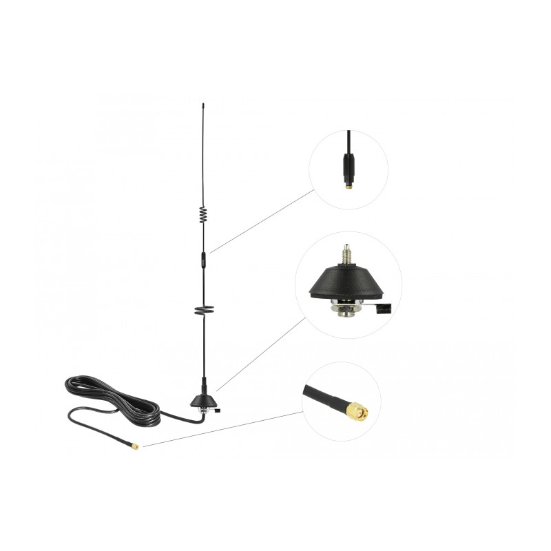 Delock LTE Antenne SMA Stecker 5 - 7 dBi omnidirektional starr mit Montagefuß und Anschlusskabel RG-58 3 m outdoor schwarz