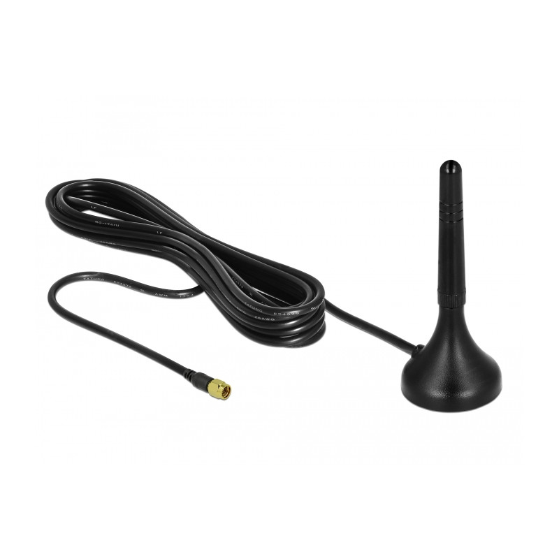 Delock LTE Antenne SMA Stecker 1 - 2 dBi starr omnidirektional mit magnetischem Standfuß und Anschlusskabel RG-174 A/U 3 m outdo