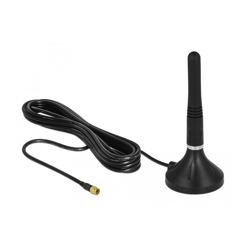 Delock LTE Antenne SMA Stecker 2 - 3 dBi 11 cm starr omnidirektional mit magnetischem Standfuß und Anschlusskabel RG-174 A/U 3 m
