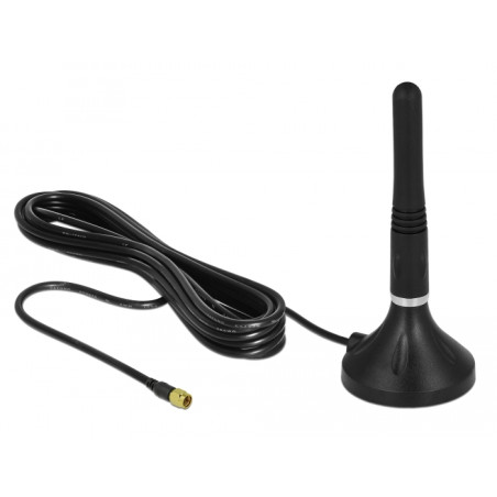 Delock LTE Antenne SMA Stecker 2 - 3 dBi 11 cm starr omnidirektional mit magnetischem Standfuß und Anschlusskabel RG-174 A/U 3 m