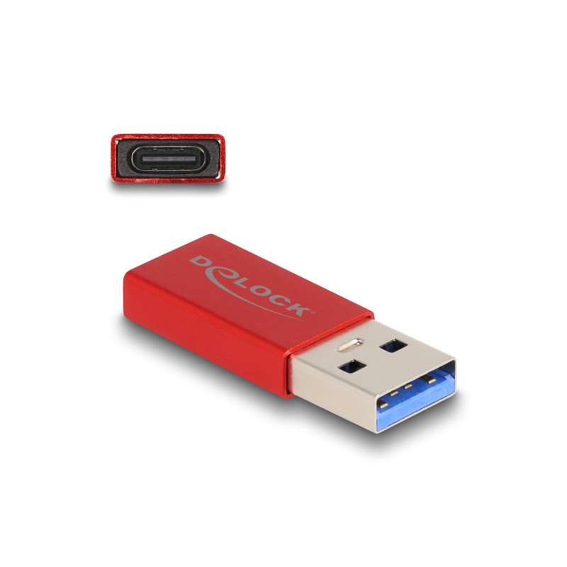 Delock USB 10 Gbps Adapter USB Typ-A Stecker zu USB Type-C™ Buchse aktiv rot