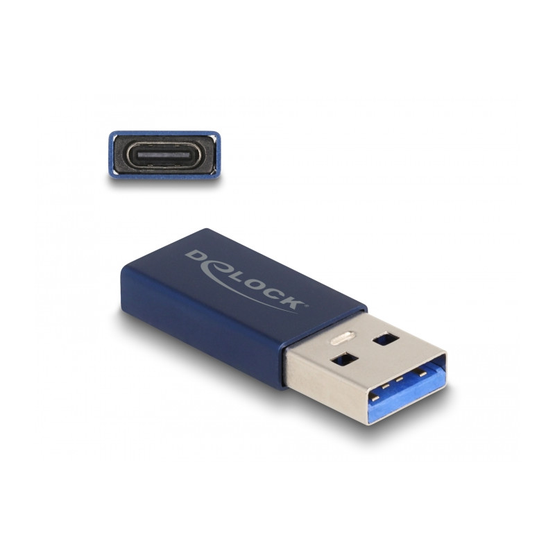 Delock USB 10 Gbps Adapter USB Typ-A Stecker zu USB Type-C™ Buchse aktiv blau